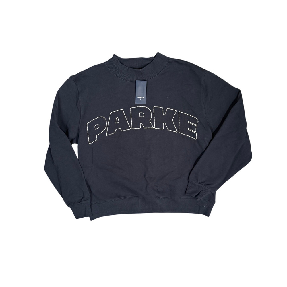 Parke Target Mockneck Logo Pullover Sweatshirt Navy Blue XXS / XS NEW